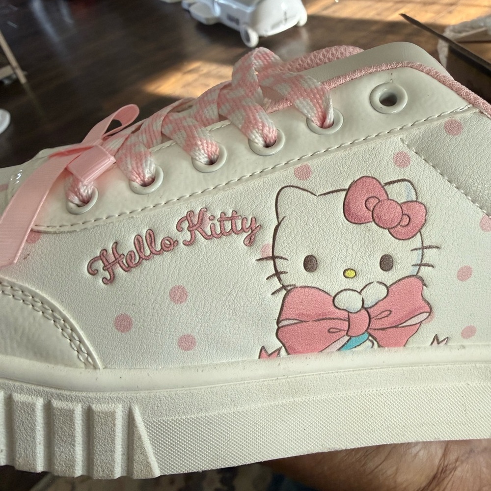 Hello Kitty White Pink Polka Dot Sneakers with Bow Graphic